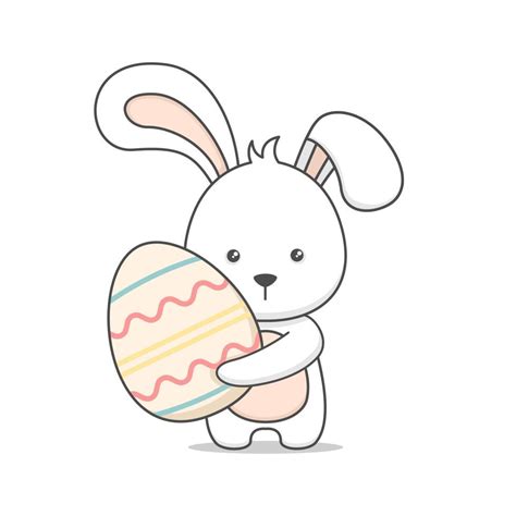 cute easter bunny holding egg  vector art  vecteezy