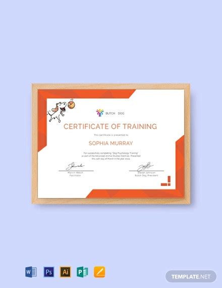 dog training certificate template word psd indesign apple
