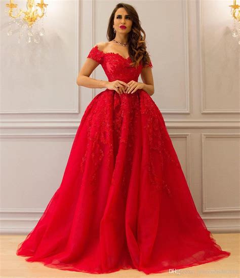 red 2017 ball gown lace evening dresses appliques beaded