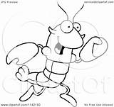 Crawdad Mascot Lobster Running Character Clipart Cartoon Thoman Cory Outlined Coloring Vector Illustration Royalty Collc0121 sketch template