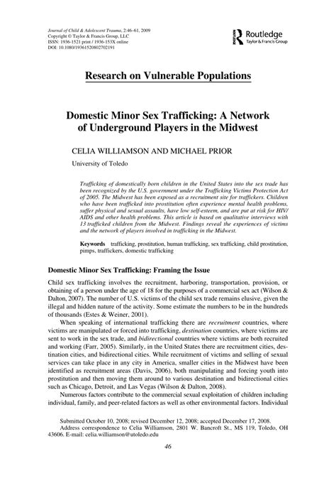 pdf domestic minor sex trafficking a network of underground players in the midwest