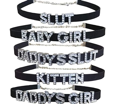 5 pack chokers daddys little slut collar necklace rhinestone letters