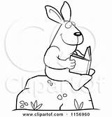 Book Rabbit Reading Boulder Clipart Cartoon Coloring Outlined Vector Thoman Cory 2021 Clipartof sketch template