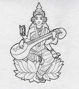 Saraswati Hindu Maa Sarasvati 4to40 Devi Pencil Colorear Ganesha Colouring Durga Goddesses Inked Gods sketch template
