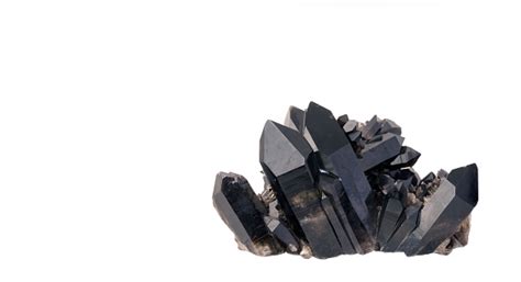 black quartz crystals isolate  white background geology mineralogy stock photo