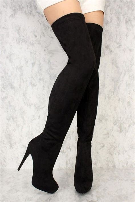 black platform pump high thigh high boots faux suede in 2019 edith thigh high boots heels