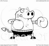 Devil Boxing Chubby Clipart Cartoon Outlined Coloring Vector Cory Thoman Royalty sketch template