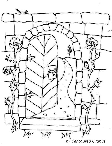 coloring page  cetaurea cyanus garden gate fairy gate stonewall