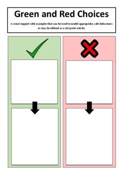 green  red choicesbehaviours visual support  activity tpt