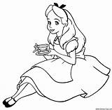Alice Wonderland Coloring Pages Drawing Line Disney Clipart Tea Characters Caterpillar Printables Clip Classroom Cup Drinking Kids Sketch Book Templates sketch template