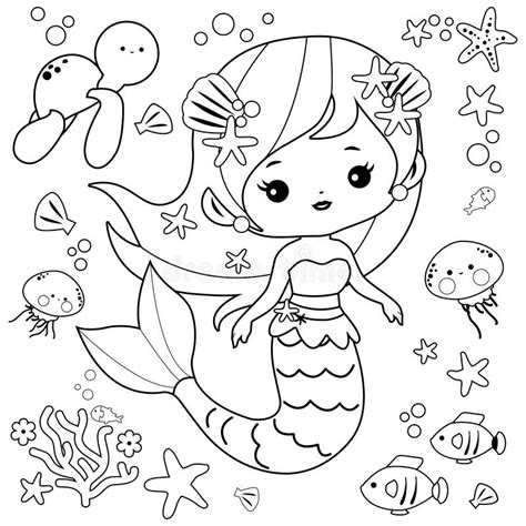 mermaid coloring page stock illustrations  mermaid coloring page