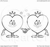 King Queen Card Holding Hands Cartoon Clipart Mascots Suit Heart Coloring Thoman Cory Outlined Vector 2021 Clipartof sketch template