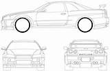 Skyline Nissan R34 Blueprints Gtr 1999 Gt Blueprint Car R33 Outlines Coupe Templates sketch template