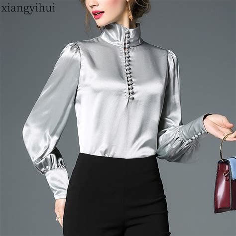 discount womens blouses and shirts office lady satin silk blouse women