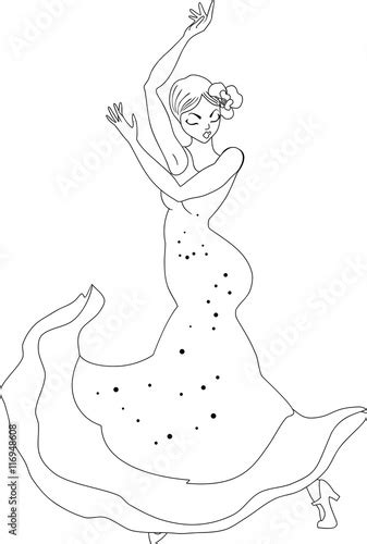 coloring page  flamenco dancer stock image  royalty