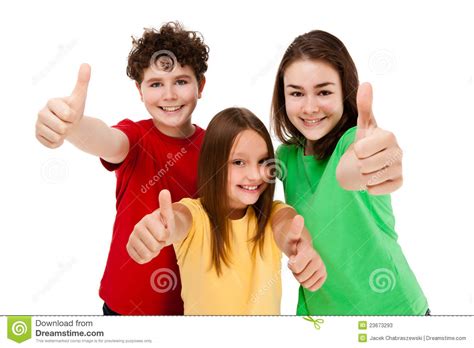 kids showing  sign isolated  white background stock