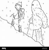 Cartoon Mountaineer Alpinist Alamy Snow Drawing Stock Followed Walking Through Hiking sketch template