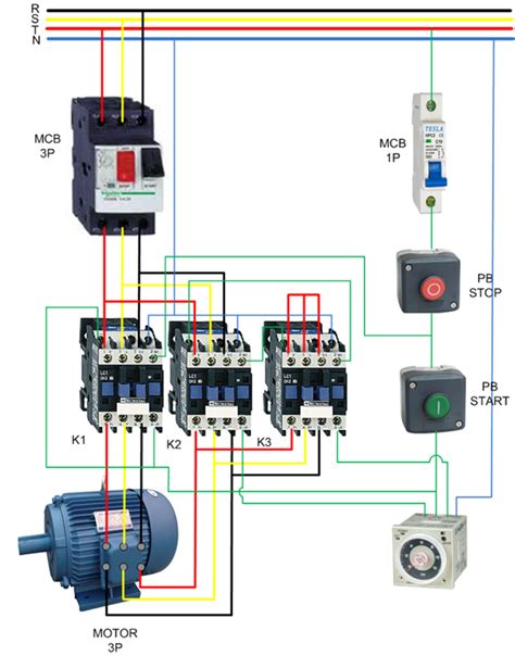 single phase contactor wiring diagram  timer
