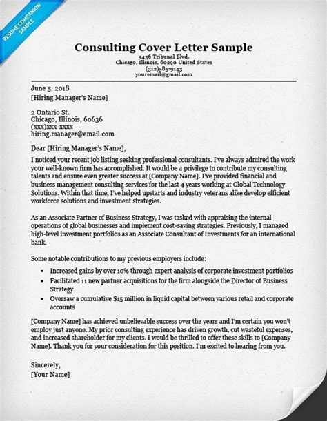 consulting cover letter sample writing tips resume companion