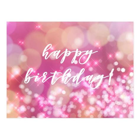 happy birthday glamorous pink sparkles postcard zazzlecom