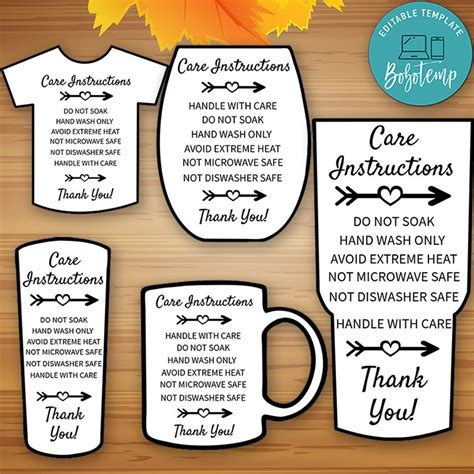 personalized bundle products care instructions card printable diy