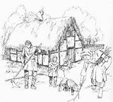 Medieval Life Peasant Drawing Peasants Ages Middle Village Norman Family Houses Manor Fantasy Times House Working Age Plot Pilfer Seed sketch template