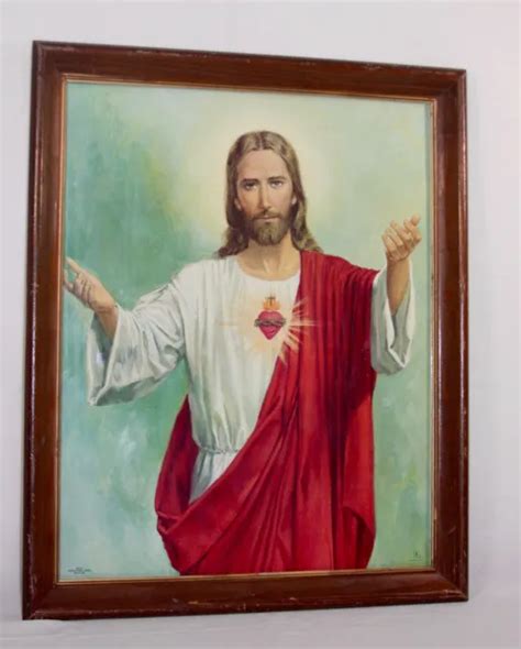 vintage framed print sacred heart  jesus  italy sacred heart