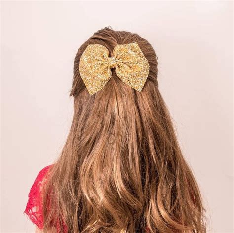 Light Gold Glitter Hair Bow Glitter Bow Gold Glitter Bow Etsy In