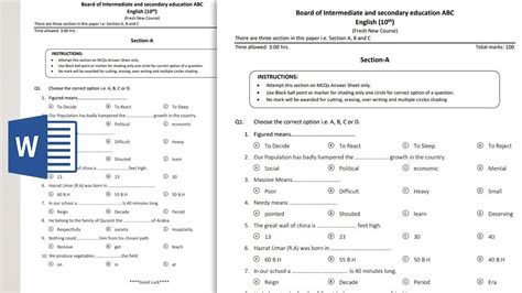 mcq question paper  ms word printable templates