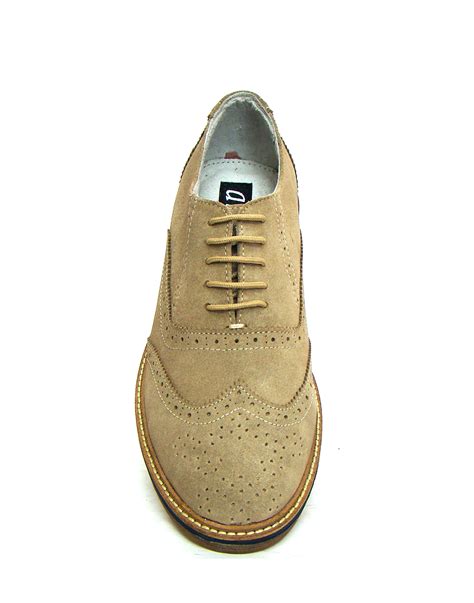 beige color suede leather brogue shoes  handmade sole size