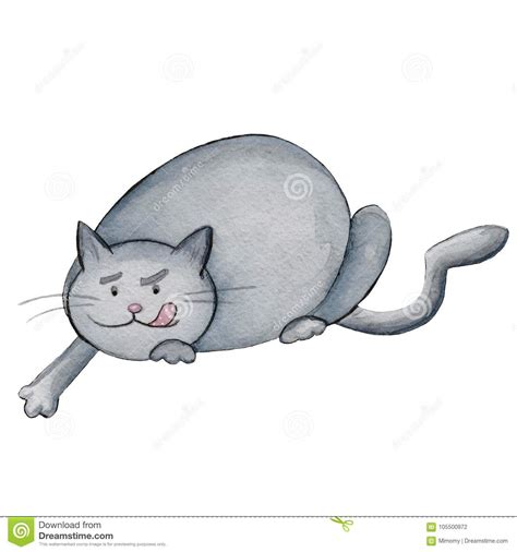 Watercolor Hunter Fat Cat Illustration Stock Illustration