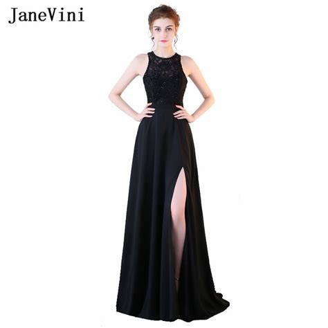 Janevini Sexy Black Beading Bridesmaid Dresses A Line Chiffon High