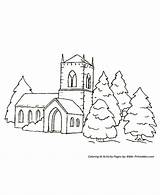 Christmas Scenes Coloring Church Pages Printable Trees Scene Small Printables Bible Comments sketch template