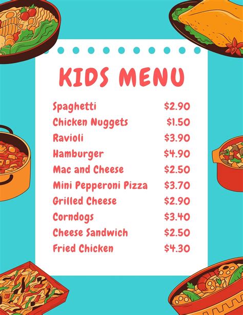 page   printable customizable kids menu templates canva