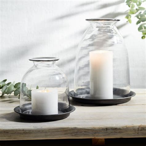 Domed Glass Medium Candle Holder With Tray Candle Holders The White