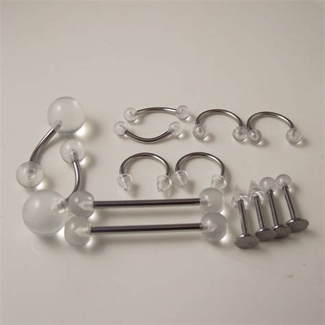 14pieces Set Clear Acrylic Stainless Steel Lip Tongue Belly Ring Tragus