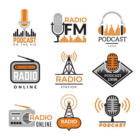 radio logo podcast tuerme drahtlose abzeichen radiosender symbole