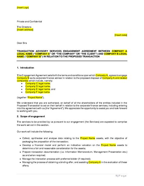 consulting engagement letter  page word document flevy