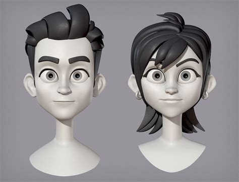 3d male and female cartoon characters base mesh cgtrader