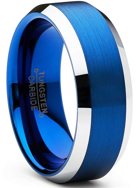 tungsten carbide mens brushed wedding band blue plated engagement ring