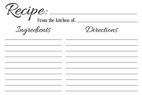 recipe card printable blank recipe card recipe template etsy