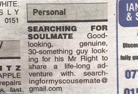 hopeless romantic resorts to placing a lonely hearts ad in his local