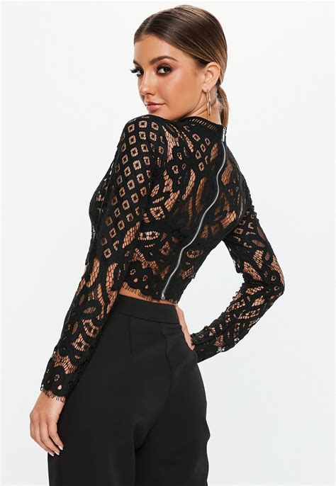 Black Lace Patterned Top Missguided