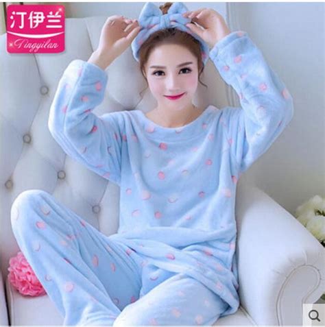 women s pajamas winter warm thick flannel nightwear pajama set long