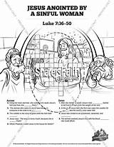 Jesus Woman Sinful Sunday School Anointed Luke Feet Coloring Crossword Puzzles Washes Pages Sharefaith Bible sketch template