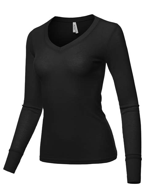 ay ay womens basic solid long sleeve  neck fitted thermal top shirt black xl walmartcom