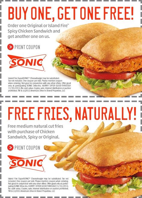 printable sonic fast food coupon grab  printable coupons