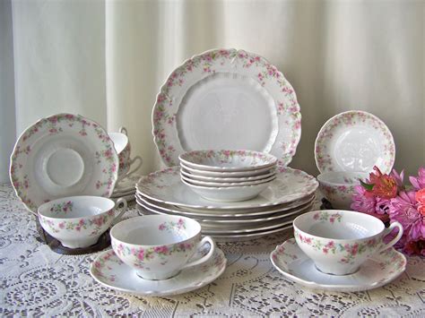 vintage dinnerware place setting   carl tielsch pink rose pattern