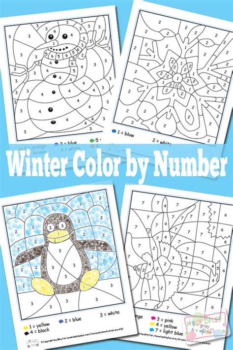 winter color  numbers worksheets itsy bitsy fun
