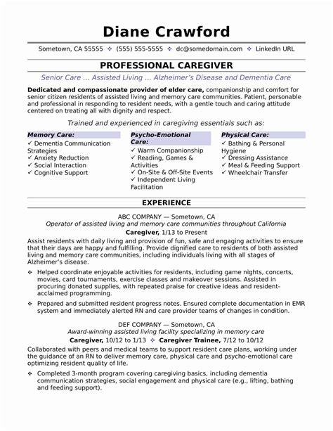 caregiver resume  experience  caregiver resume sample job resume